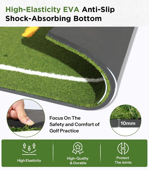 Golf Mat with Dual Turf | Golf Hitting Mat with Standing Guide-Line & Swing Path Line, 5x4ft Thickened Green Turf Practice Mats for Indoor or Outdoor Use, Ideal Gifts for Men Dad Husband & Golfers