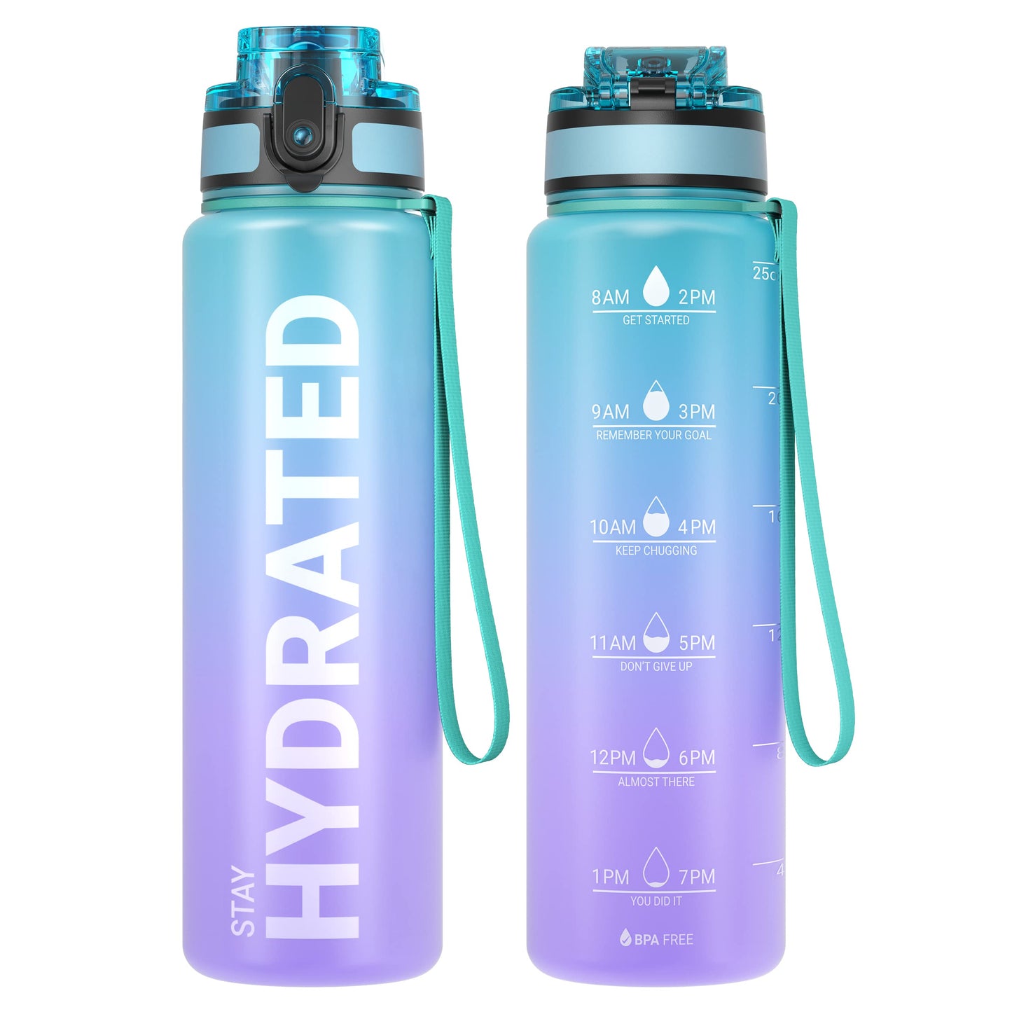 Sahara Sailor Water Bottle, 32/25/17oz Durable and Leakproof Water Bottles Motivational with Time Marker, Tritan, BPA Free, Wide Mouth with Easy Clean Brush for Gym, Travel, School, Office (1 Bottle)