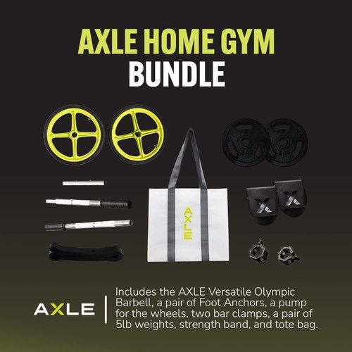 AXLE Home Gym Workout Barbell Bundle with Ab Roller Wheels, 5kg Weights, Foot Anchors, & Resistance Band, Collapsible Workout Equipment & Outdoor Training for Men, Women, and Youth