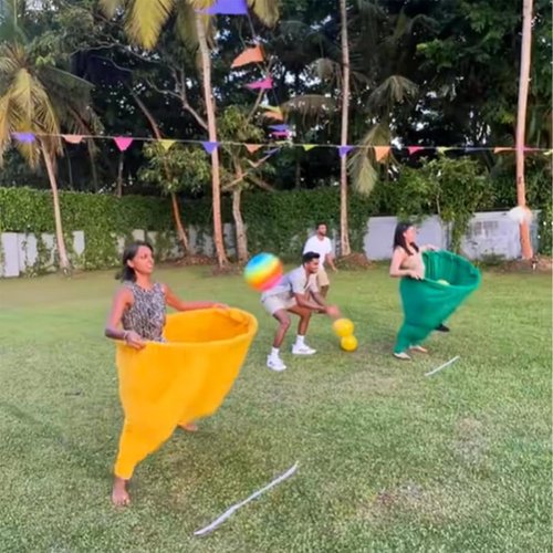 Granny Pants Yard Game Set - Giant Outdoor Party Game with Bouncy Balls & Marker Cones, Fun Family Reunion & Adult Yard Game for Groups