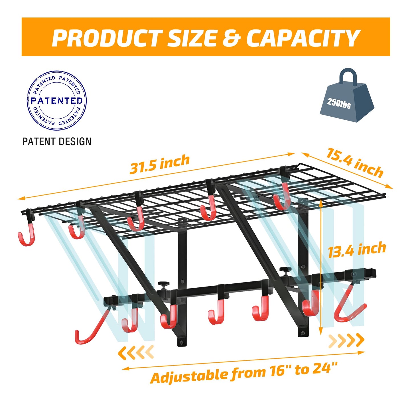 PLKOW Garage Wall Shelving 1 Pack Includes 2 Bike Hooks, Wall Shelves Garage Organizer with Vertical Bike Hanger, Powder Coated Steel (1 Pack)