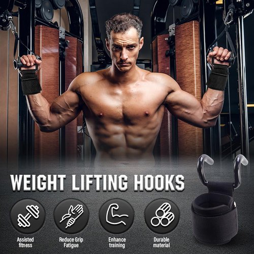 Heavy Duty Weight Lifting Hooks, 2025 New Wrist Hanging Hooks Steel Hooks with Padded Wrist Straps for Enhanced Grip, Gym Lifting Wrist Grips Ideal for Powerlifting, Deadlifts, and Rows (1 Pair)