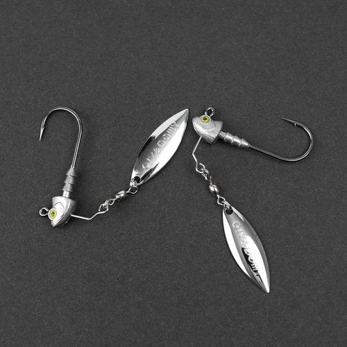 6-Pack Underspin Jig Heads with 100% Brass Blade (Never Rust) - 3/16oz, 1/4oz, 3/8oz, 1/2oz - Bass & Saltwater Fishing