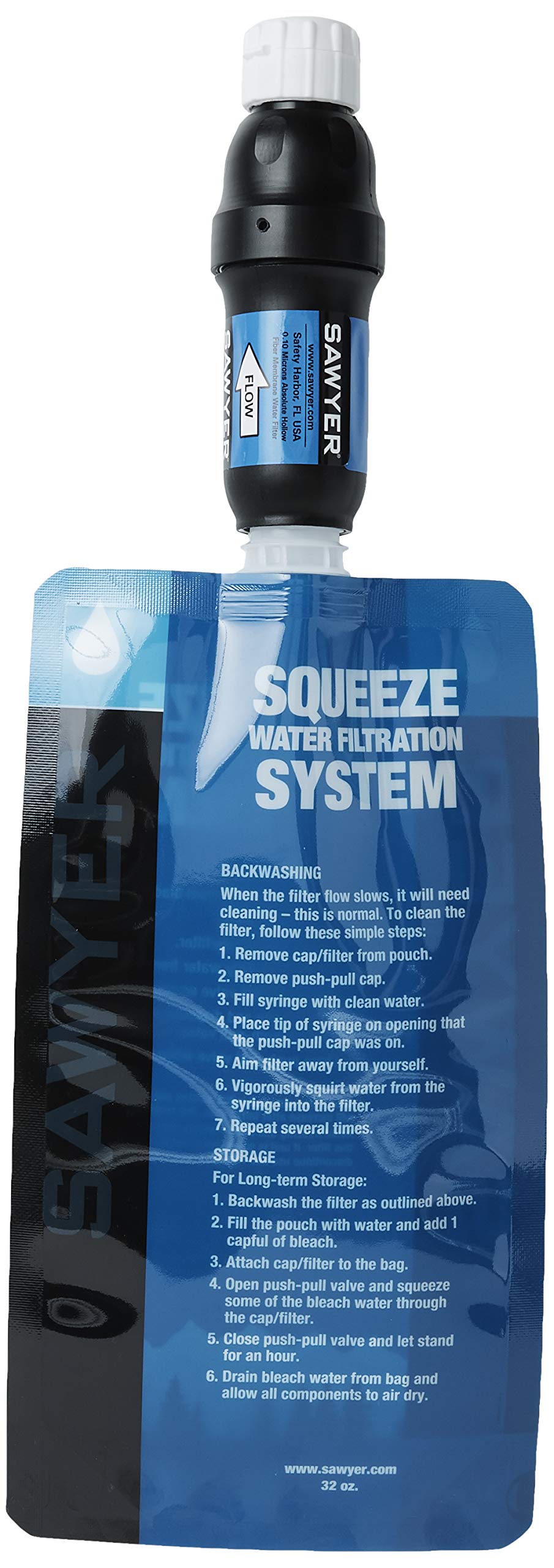 Sawyer Products SP129 Squeeze Water Filtration System w/Two 32-Oz Squeeze Pouches, Straw, and Hydration Pack Adapter