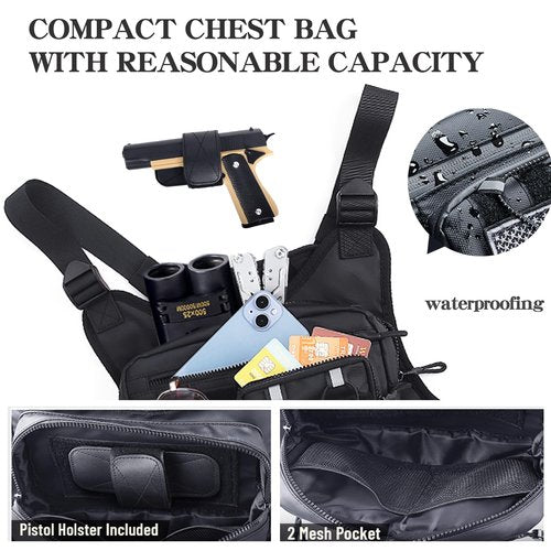 ZTRJCMY Tactical Chest Bag with Pistol Holster- Water Resistant Outdoor Sports Chest Bag for Outdoor Sports-Hiking & Workouts(Black)