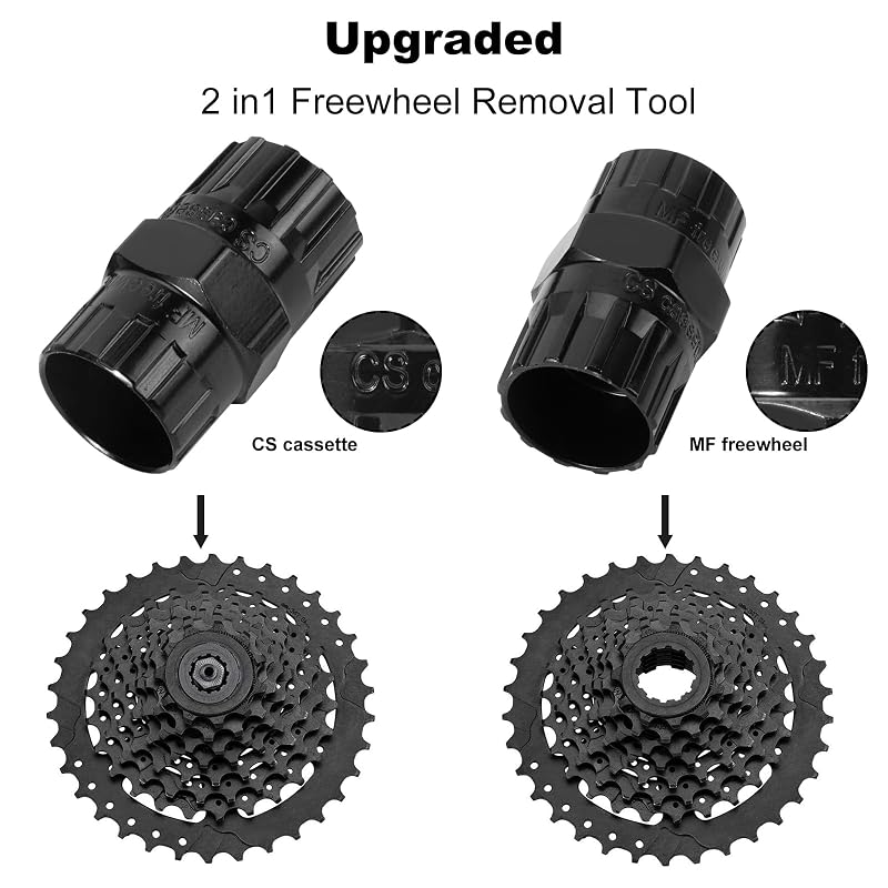 Bike Cassette Removal Tool Set: Chain Whip + Pedal Wrench + Freewheel Remover 2-in-1