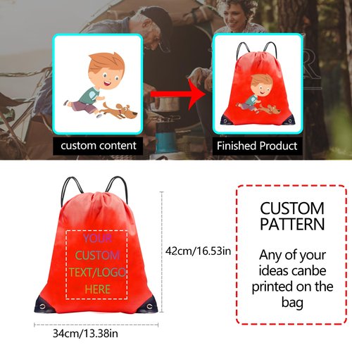 Funholics Custom drawstring backpack with your logo - personalized promotional bag, durable and spacious for gym/daily use/travel (Red)