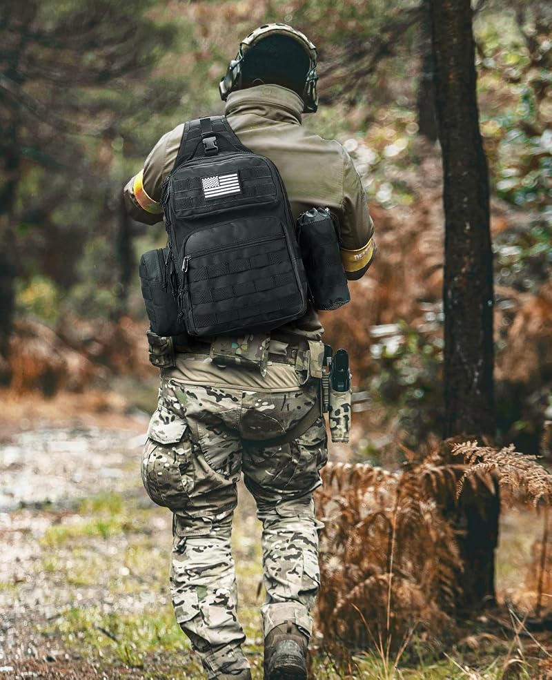 CVLIFE Sling Bag for Men Black Tactical Crossbody EDC Shoulder Bag