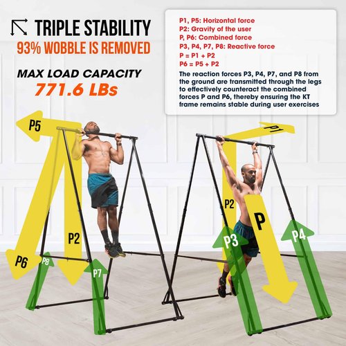 KT TOES DON'T TOUCH GROUND Foldable Free Standing Pull Up Bar Stand Sturdy Power Tower Workout Station For Home Gym Strength Training Adjustable Pullup Fitness Equipment Multifunctional Exercise Rack