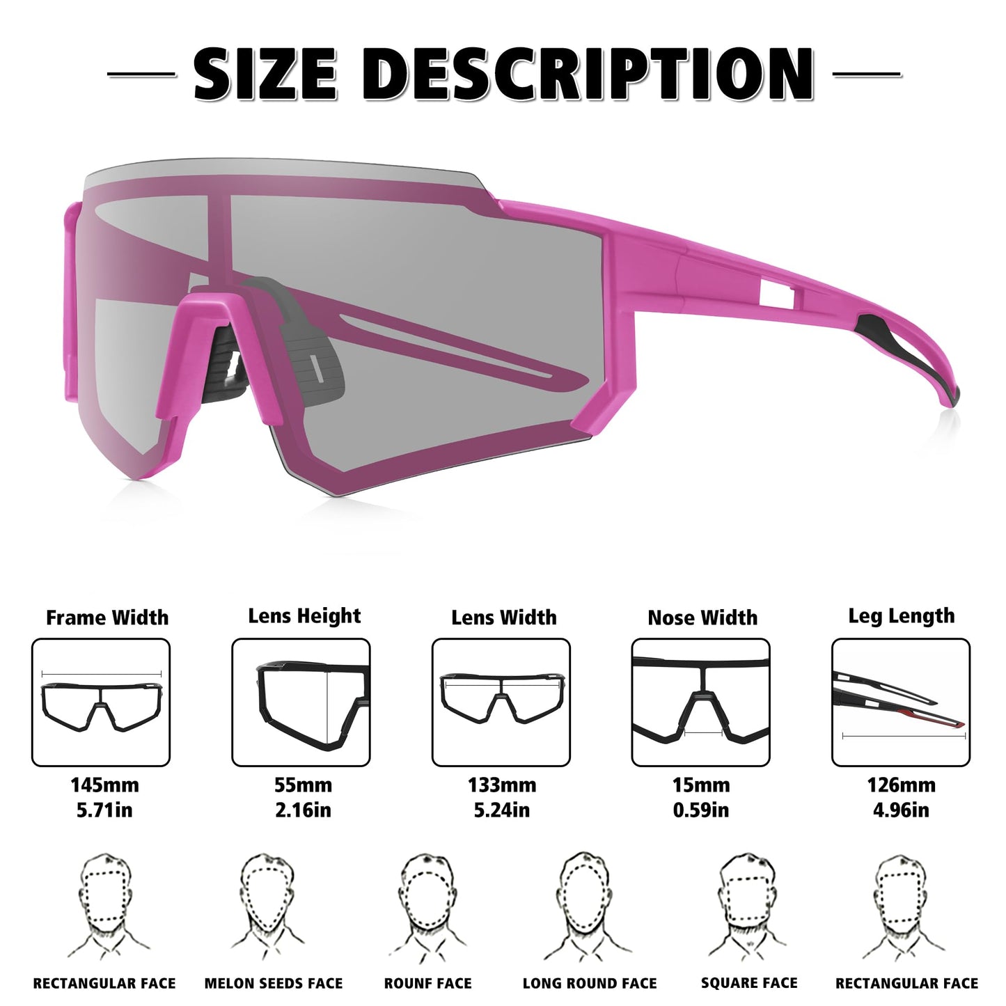 STORYCOAST Polarized Sports Sunglasses for Men Women,Driving Fishing Cycling Mountain Bike Sunglasses UV400 Protection Pink Frame-photochromic Lens
