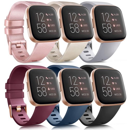 6 Pack Sport Bands Compatible with Fitbit Versa, Classic Soft Silicone Replacement Wristbands for Smart Watch Women Men (6 Pack A, Small)