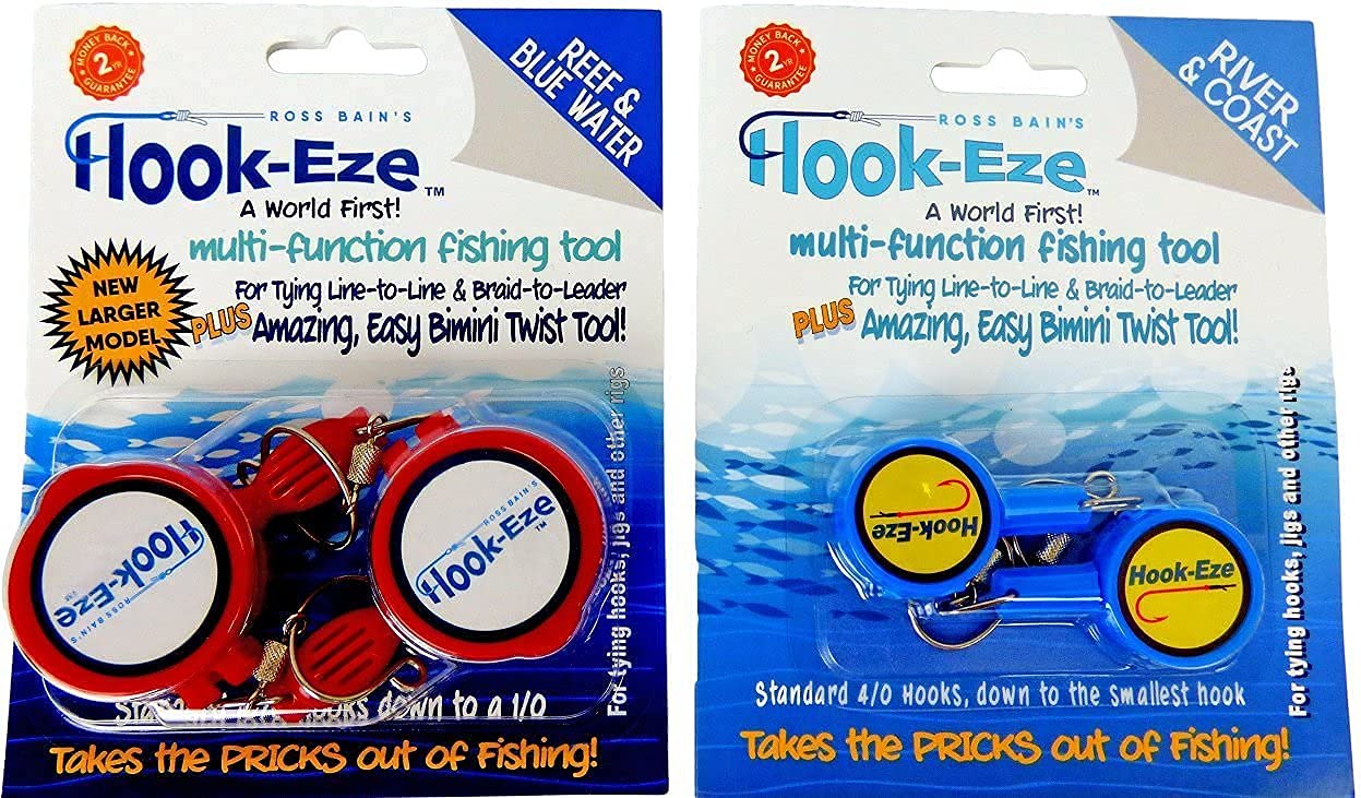 HOOKEZE Fly Fishing Safe Knot Tying Tool, Standard Yellow & Large Blue Combo - for Fishing Hooks, Jig Heads, Flies, Line Cutter, Swivels, Safe Hook Covers - Suitable for Bass, Kayak and Fly Fishing