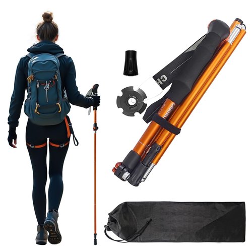 Collapsible Trekking Poles,7075 Aluminum Adjustable 43.3"-51.2" Hiking Poles, Quick-Lock Design,Walking Sticks for Hiking/Camping/Travel,1pc(Matte Orange)