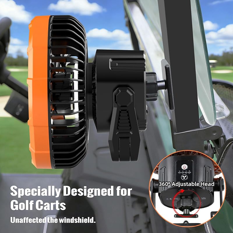 AIPSET Magnetic Golf Cart Fan 48 Hrs Runtime, 10400mAh, LED Lights, Universal Fit 1