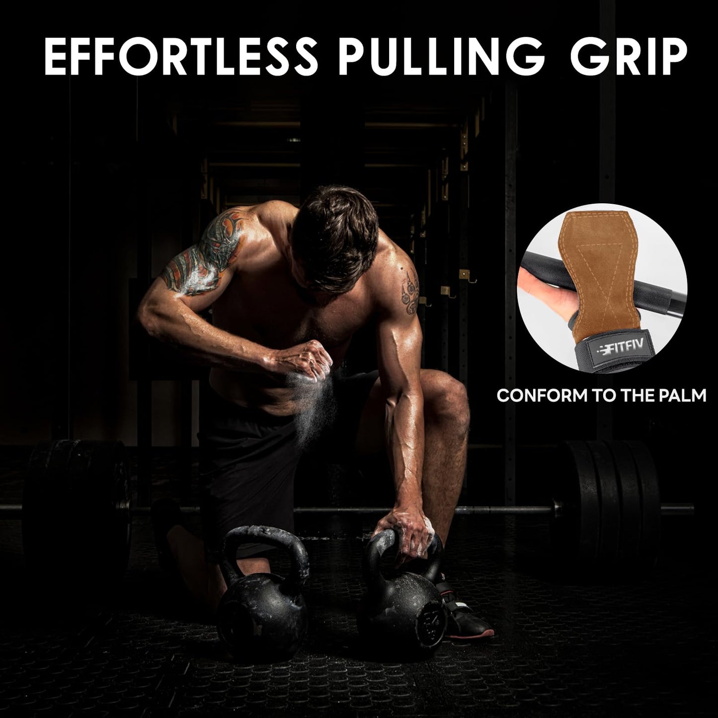 FITFIV Weight Lifting Wrist Strap, Double Leather Weightlifting Wrist Straps for Gym Strength Training, Neoprene Padded Wrist Wraps - for Men & Women (Pair)