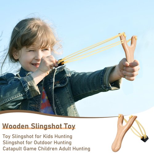 Shappy 24 Pcs Wooden Slingshot Toy Hunting with Rubber Band Wood Slingshots for Adults Shooting Catapult Game Outdoor Sports Camping Hiking (Brown)