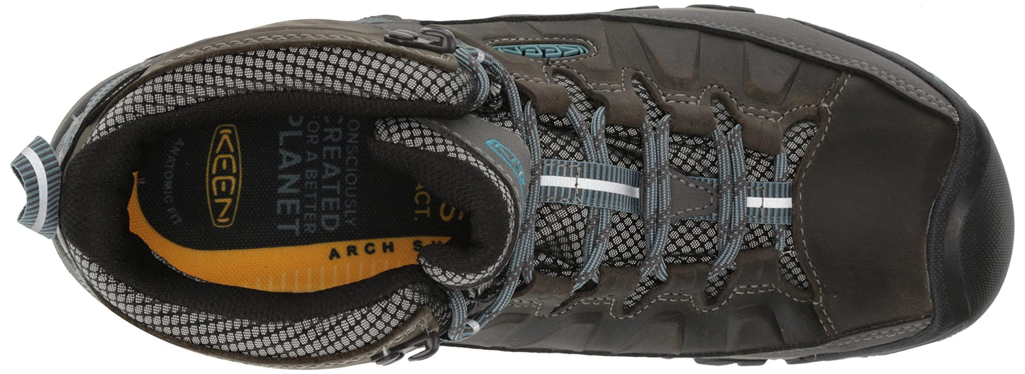 KEEN Women's Targhee 3 Mid Height Waterproof Hiking Boots, Magnet/Atlantic Blue, 9