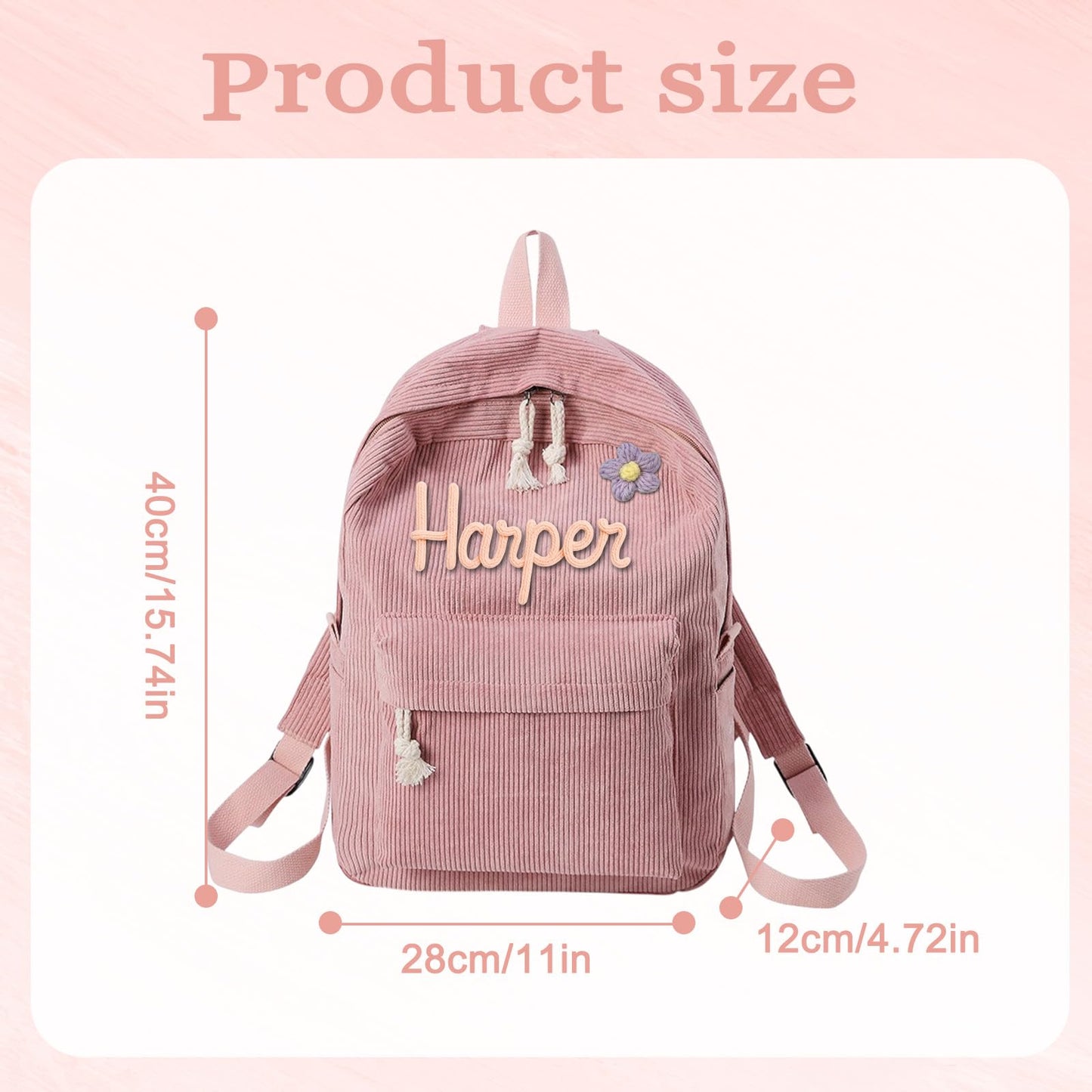 Personalized Corduroy Backpack for Girls & Boys Custom School Bag with Name
