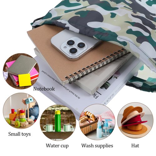 salbsever Backpack Draw String Bag, 2PCS Camo Bag Drawstring Lightweight 13.8 × 16.5 Inch Camouflage Waterproof Camo Polyester Pack Party Favor String Bags Sport for Sackpack Gym Camping