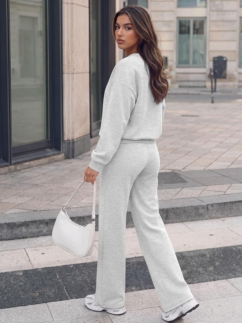 Trendy Queen 2-Piece Sweat Outfit Set - Light Gray, Small