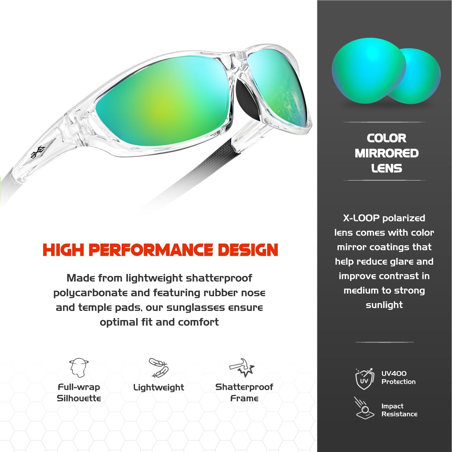 X LOOP Polarized Wrap-Around Sunglasses for Men Women Running Fishing Driving Sports Glasses