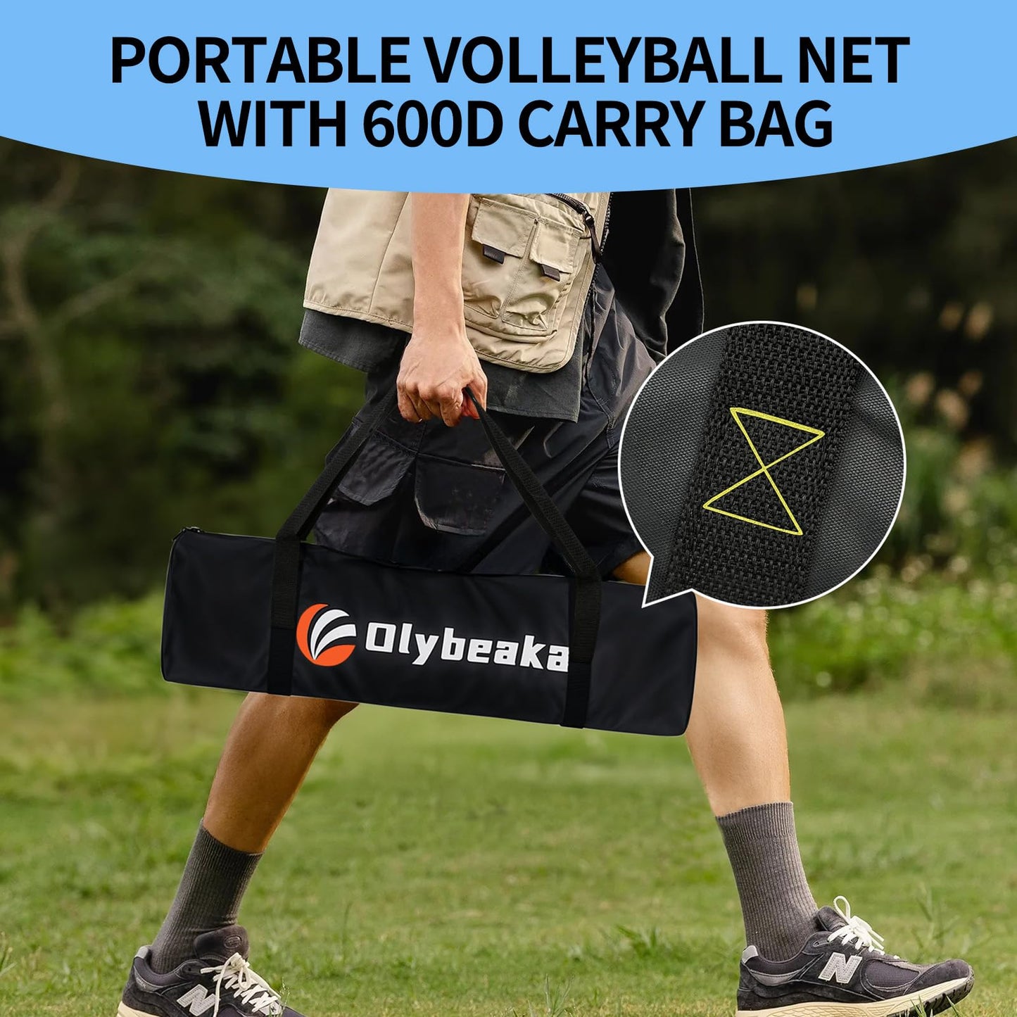 Portable Outdoor Volleyball Net Set for Backyard Beach with Adjustable Poles, Soft PU Volleyball & Pump, Carry Bag and Durable Anti-Sagging Net (Blue, 32ft)