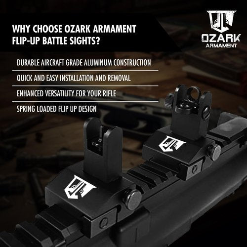 OZARK ARMAMENT Flip Up Iron Sights - BUIS Flip Up Sights Rail Mount Iron Sights - Front and Rear Flip Up Sight Set