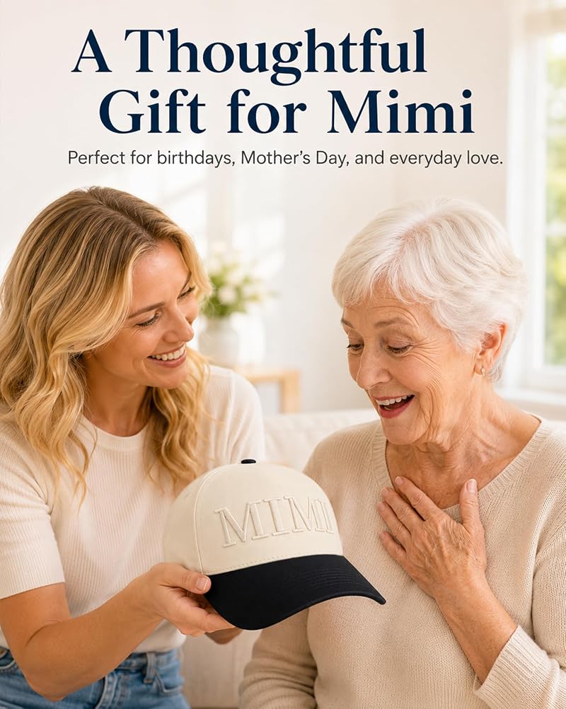 Mimi Gift Trucker Hat - Beige & Black Embroidered Adjustable Cap