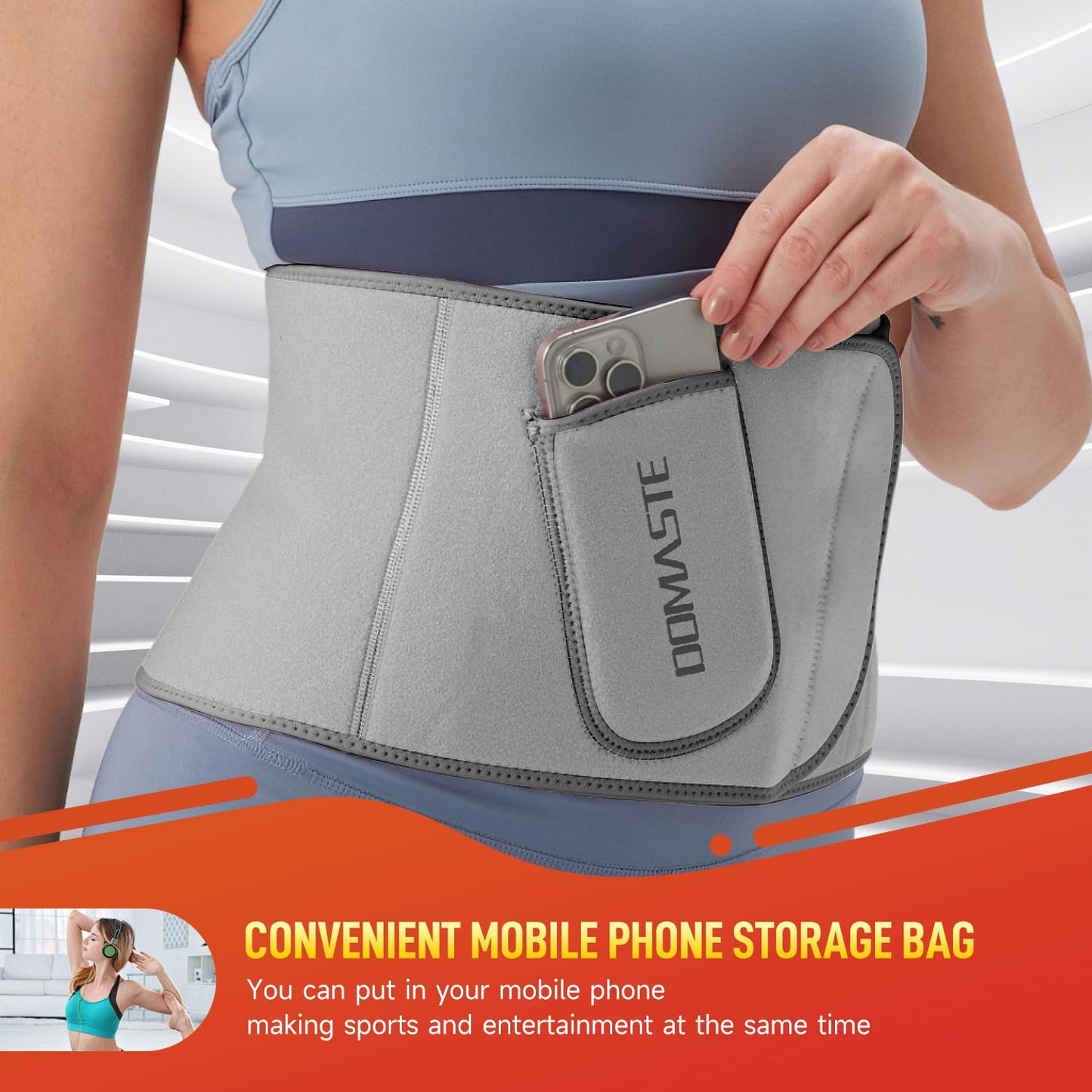 Domaste Waist Trimmer for Women & Men - Sweat Belt Waist Trainer Stomach Wrap for High-Intensity Training & Workouts(Lunar Rock)