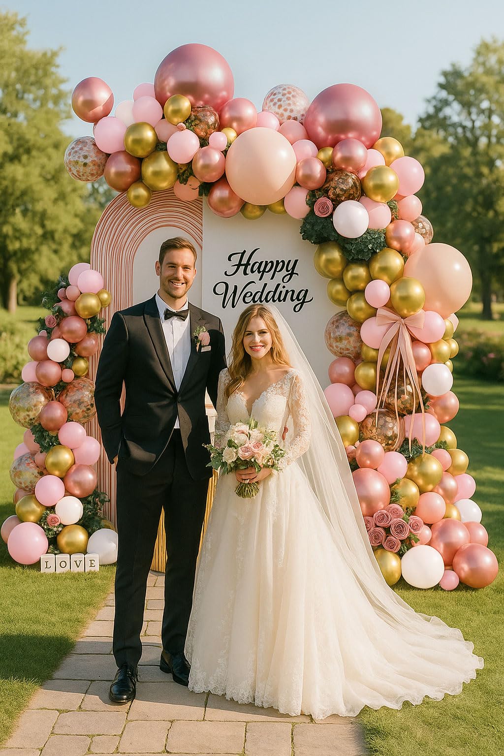 Rose Gold Balloon Garland Kit, 142Pcs Nude Pastel Pink Gold and Rose Gold Confetti Balloon Arch Kit with Electric Pump for Wedding Bridal Shower Princess Party Girl Birthday Baby Shower Decorations