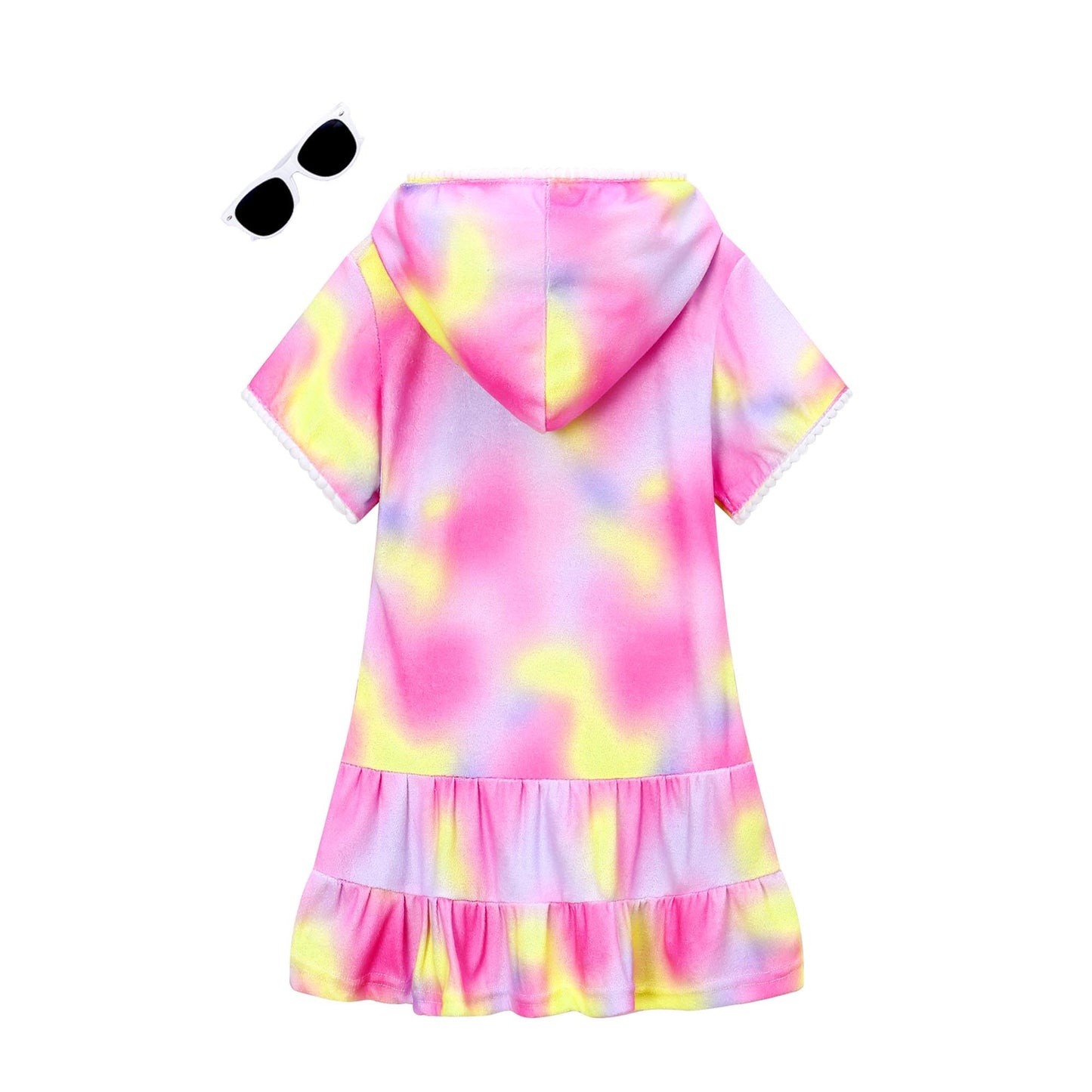 LUCKYGAL Tie Dye Girls Swimsuit Cover Up Kids Swim Coverup Terry Zip-Up Beach Pool Clothes,3t 4t