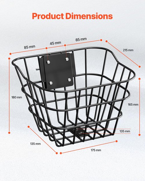 VEVOR Front Bike Basket, Electric Scooter Basket with Fixed Bracket - Max Bearing 20 lbs, Construct from Solid Steel, Knee Electric Scooter Accessories