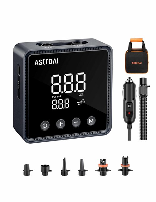 AstroAI P2 Paddle Board Pump 20PSI 12V DC Car Connector Portable,SUP Pump for Paddleboard, Air Pump with Auto-Off, Deflation Function for Paddle Board, Kayaks and Boats (Black)