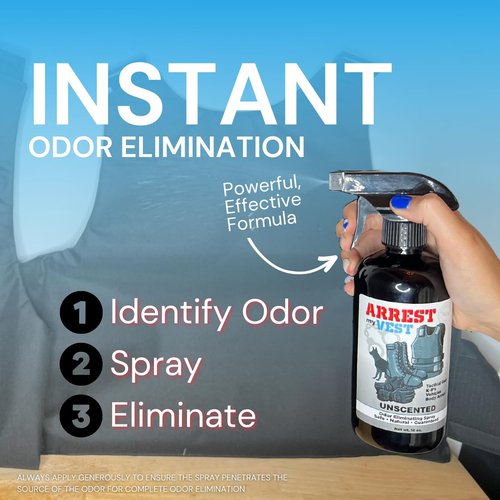 Arrest My Vest Military and Police Grade Odor Eliminating Spray for Body Armor, Tactical Gear. Safe on K9's, ballistic vests and all fabrics including leather - Unscented - 2 16 oz Bottles
