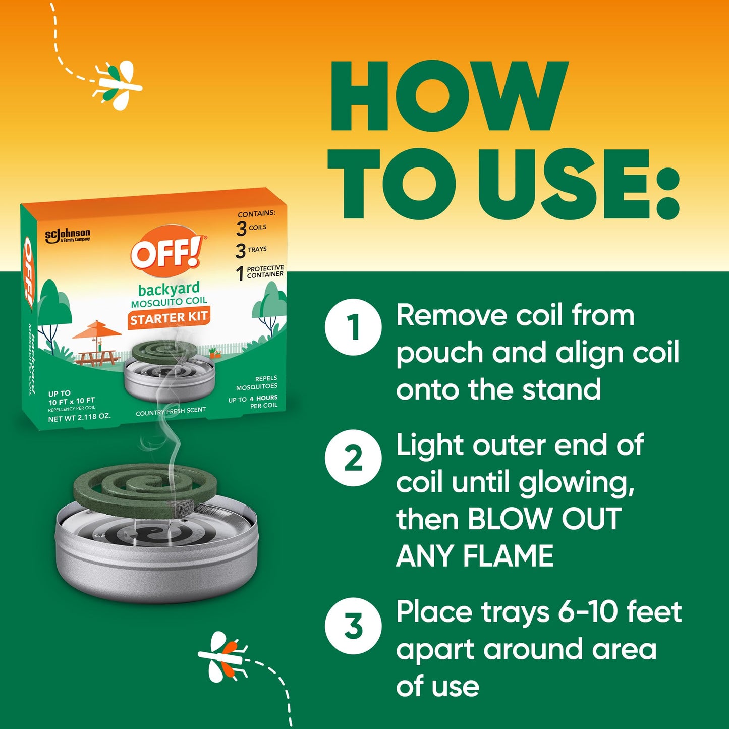 OFF! Backyard Outdoor Mosquito Repellent Coil Starter Pack, Perfect for Outdoor Patios, Country Fresh Scent, 3 Piece
