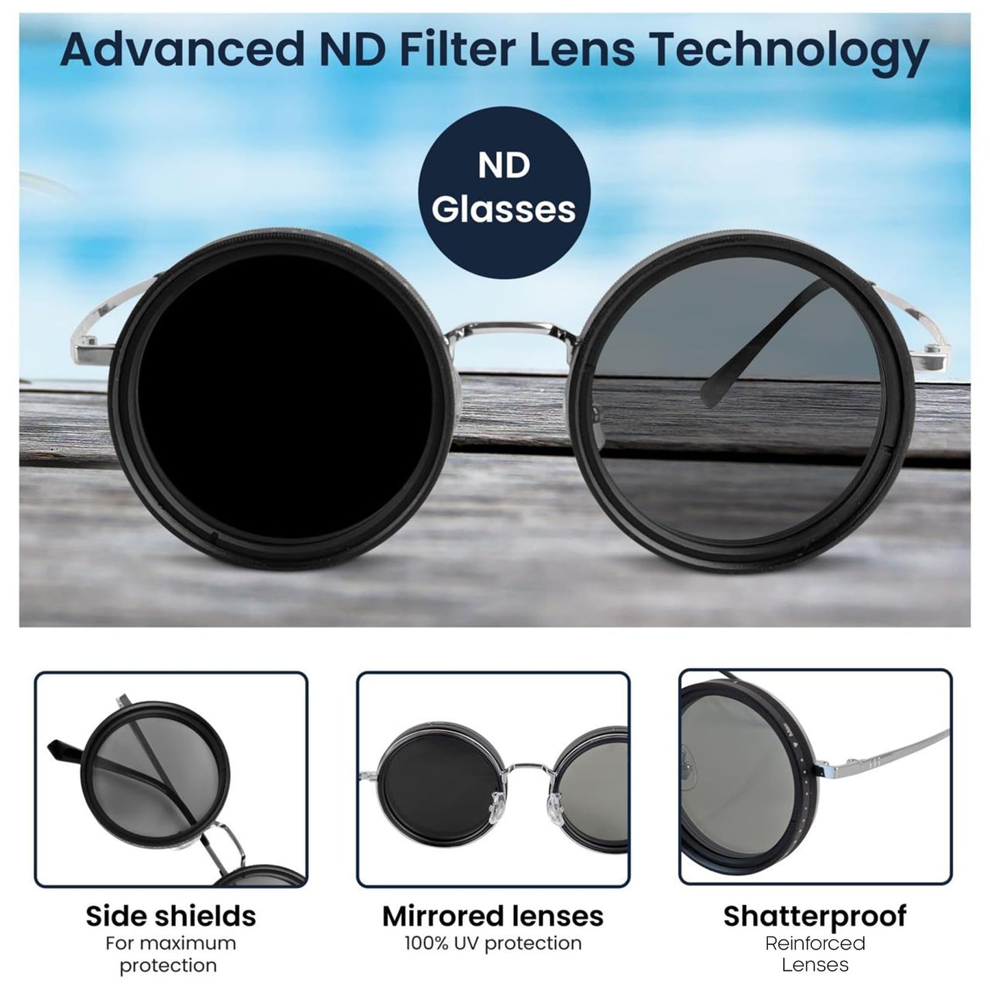 Amazefull Adjustable Sunglasses Stepless, Using ND filter, adaptive Sunglasses,1-9 Levels for outdoors - Eyewear with Adjustable fit