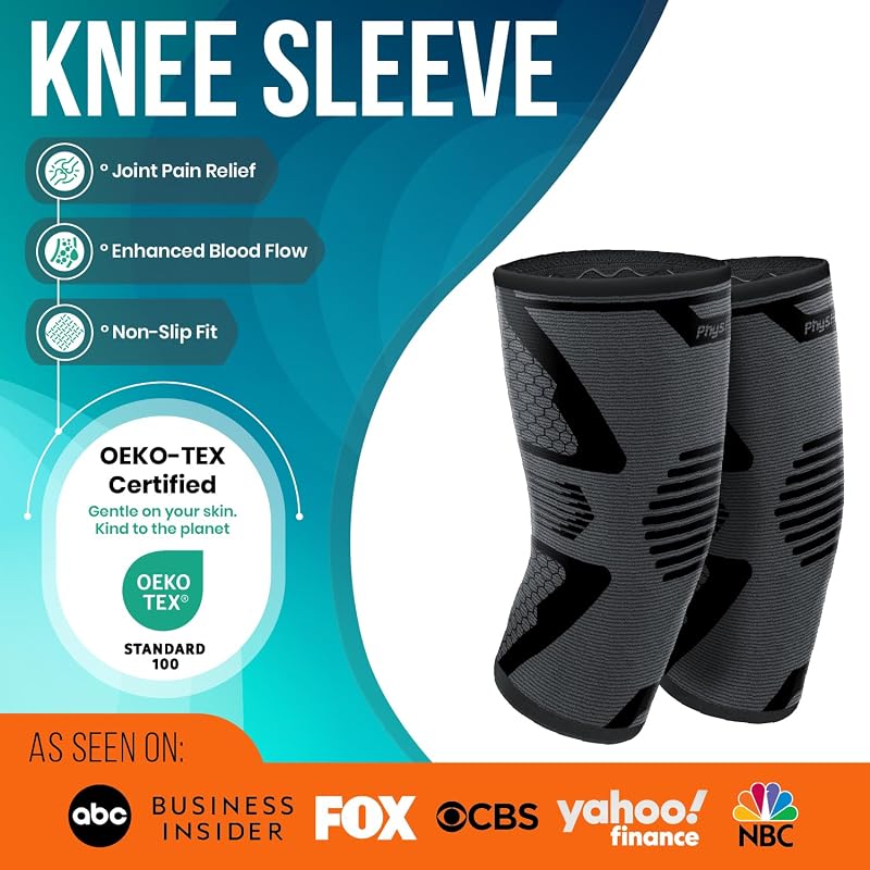 PhysFlex Knee Brace for Pain Relief - Knee Compression Sleeve for Men & Women, Black (XX-Large)