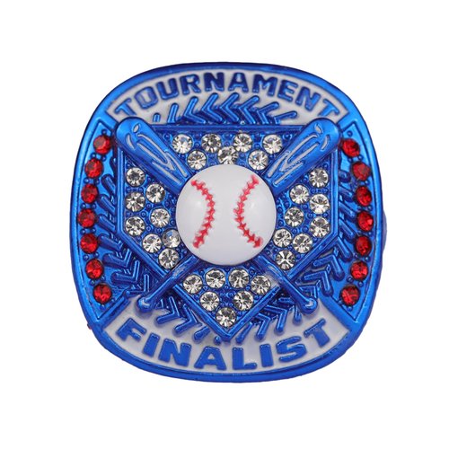 TOPSPORTSJEWELRY 2 pcs, 12 pcs Pack Baseball Tournament Blue Championship Ring Trophy on Side Size 9 (12, Finalist Ring)