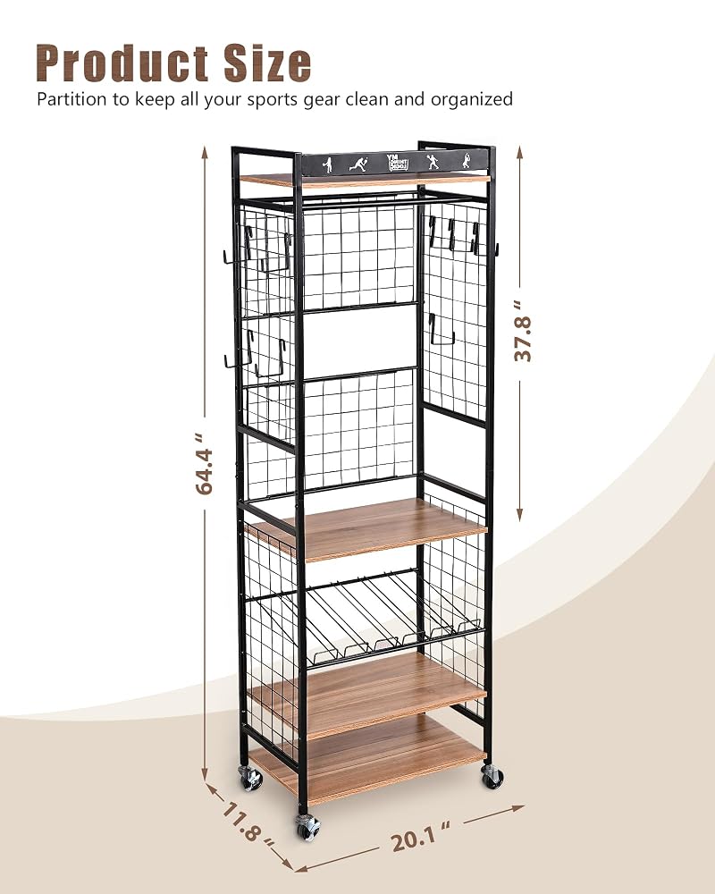 Mythinglogic Home Gym Storage Rack with Wheels (Dumbbells & Yoga Mats) - Black+Wood