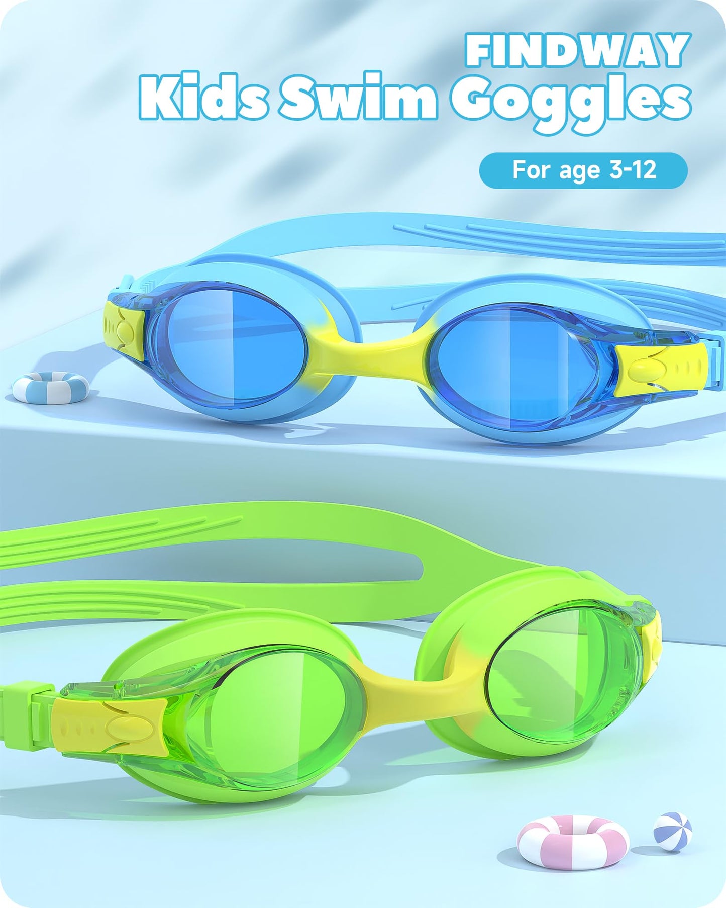 findway Kids Swim Goggles, Kids Swimming Goggles Anti-fog No Leaking Girls Boys for Age 3-12