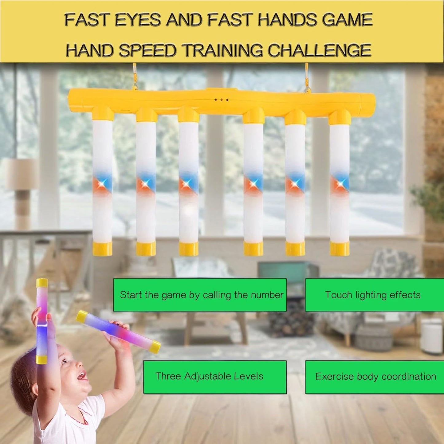 2025 Upgrade Reflex Challenge Game,Hand Eye Coordination Training Toy,Drop Stick Game,Reaction Training,Catching Sticks Game,Adjustable Speed Catching Game (Blue)