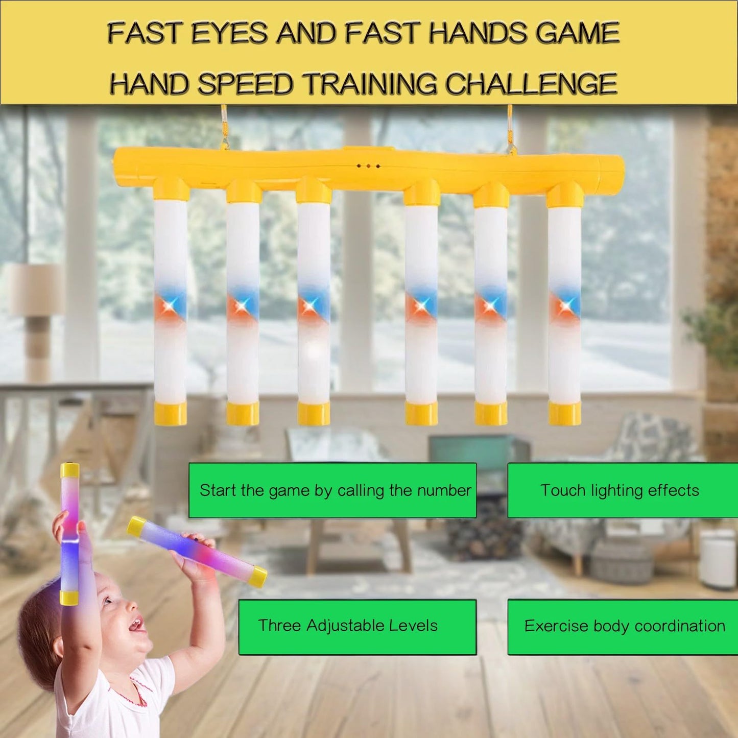 2025 Upgrade Reflex Challenge Game,Hand Eye Coordination Training Toy,Drop Stick Game,Reaction Training,Catching Sticks Game,Adjustable Speed Catching Game (Blue)