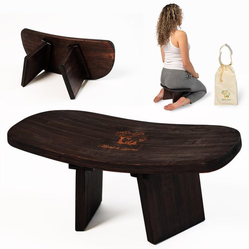 MONK & LLAMA Meditation Bench Standard - Kneeling Bamboo Bench with Foldable Legs & Cushion — Perfect Kneeling Stool Ergonomic Bamboo Yoga Bench for Extended Practice - Includes Carrying Bag