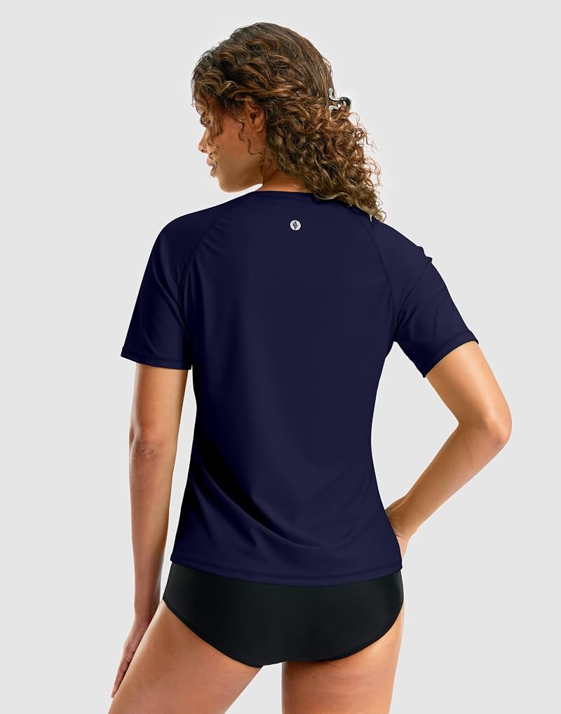 Rash Guard for Women Navy Floral Large - Quick Dry SPF50+ UV Protect Swim Top