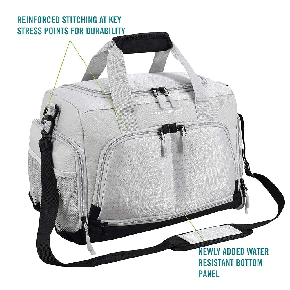Ultimate Gym Bag 2.0: The Durable Crowdsource Designed Duffel Bag with 10 Optimal Compartments Including Water Resistant Pouch (Silver, Small (15"))