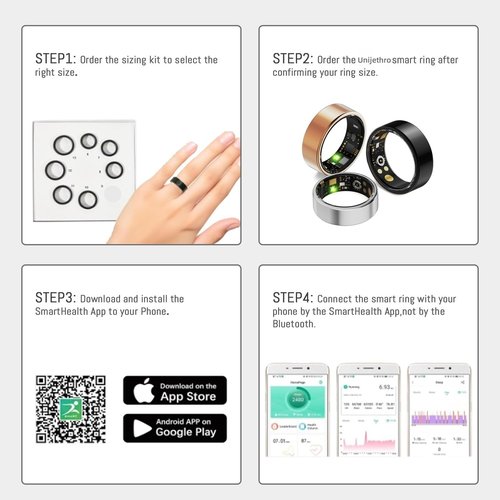 Smart Ring For Women Men, Health Tracker with Heart Rate/Blood Oxygen/Blood Pressure/Sleep Monitoring/Step Counting, IP68 Waterproof Fitness ring, No App Fees for iPhone & Android (Rose Gold, 9#)