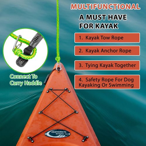 Floating Water Safety Rope with Clip – Quick Connect to River Tube, Kayak Dog Safety Vest &Floating Lily Pad, Kayak Tow Rope, 15FT, 1200LBS, Stainless Steel Clips