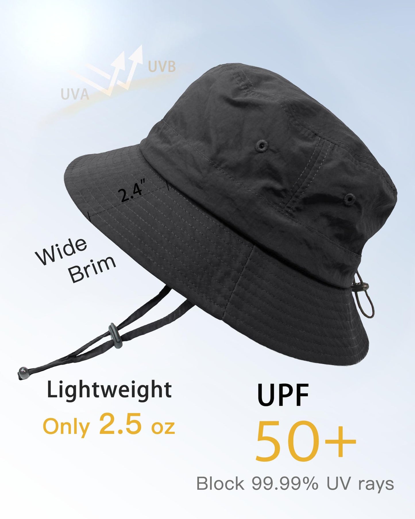 TILUYAMO Waterproof Bucket Hat Rain Hat for Women Men UV Protection Packable Sun Hat Fishing Hiking (Black)