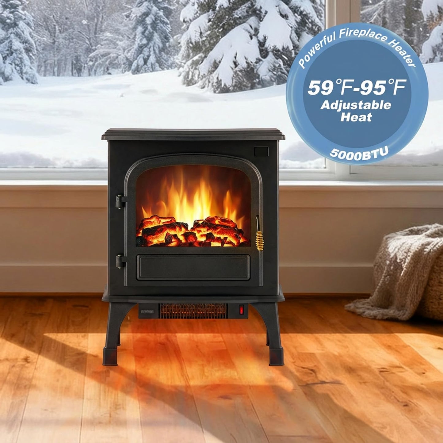 DUMOS Electric Fireplace Heater, 26” Freestanding Electric Fireplace Stove with 3D Flame Effect & Remote Control, Stylish Stove for Home with Safety Features, Adjustable Heat & 12H Timer, Charcoal
