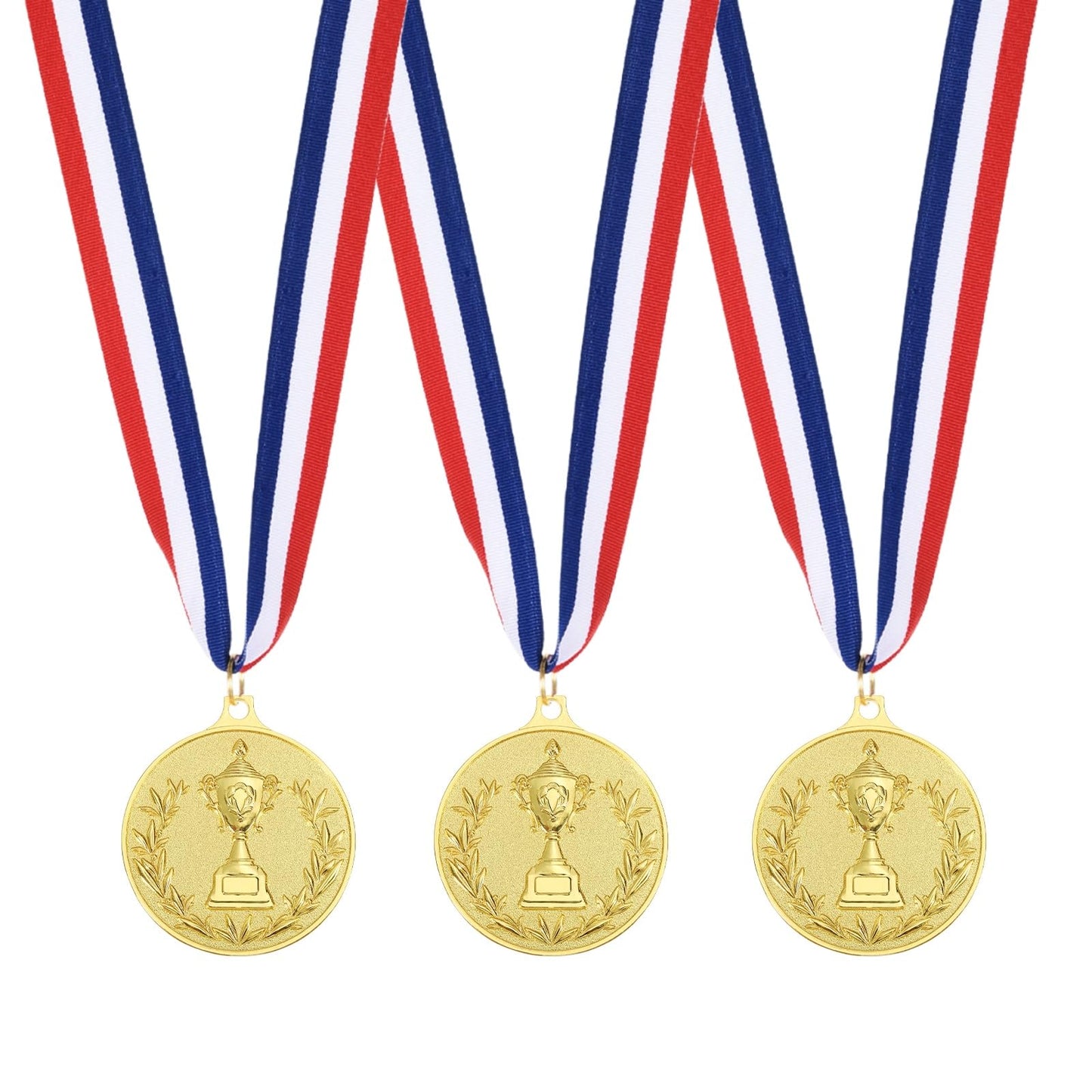 PATIKIL 2" Metal Award Medals, 3 Pcs Winner Medals with Neck Ribbon for Party Competitions Sports Adults Participation, Golden (Trophy Style)